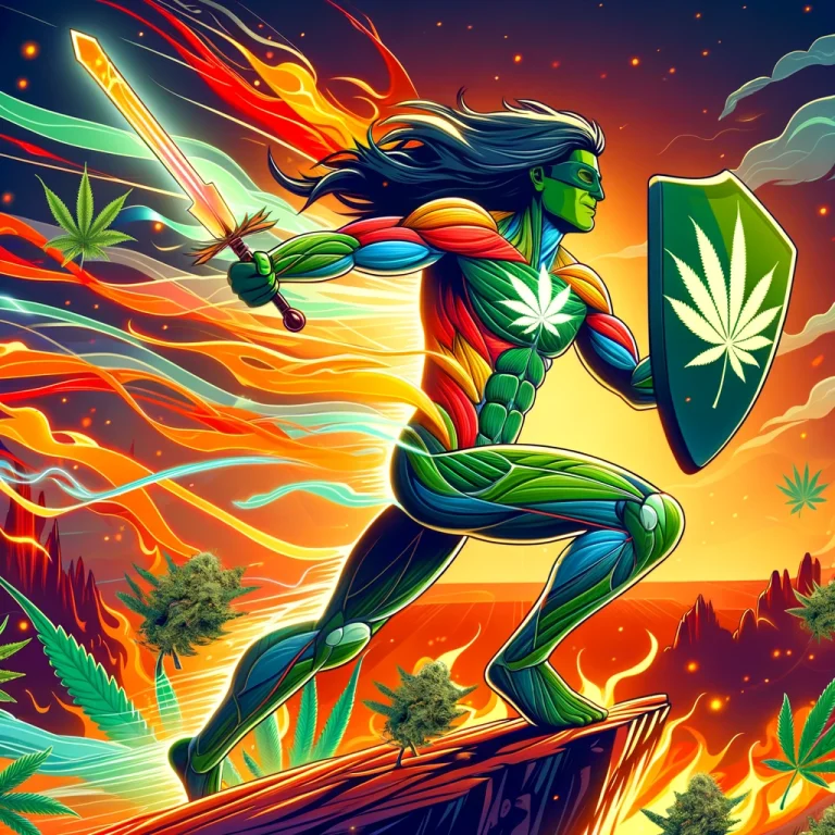 Superhero fighting inflammation with medical marijuana