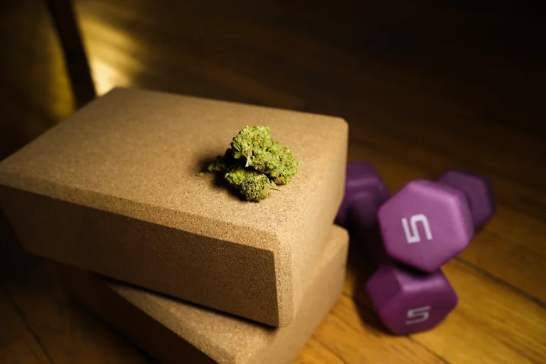 Weed next to weights; cannabis and fitness