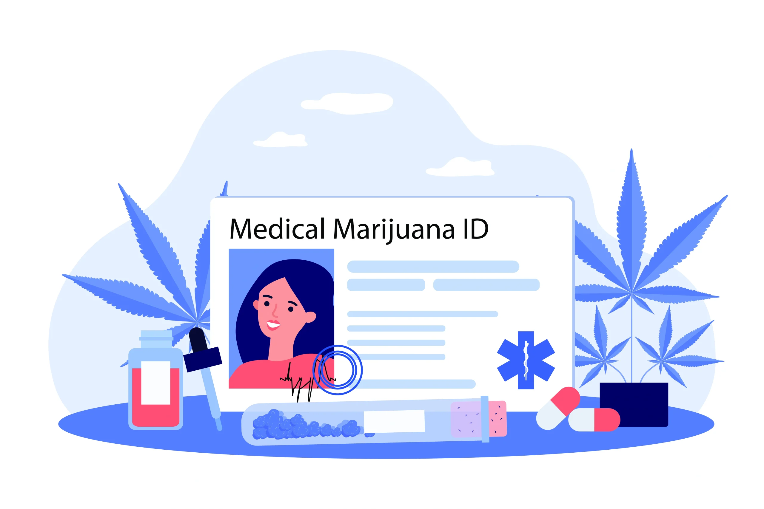 Illustrated photo of a woman's medical marijuana card; What States Allow Out-of-State Medical Cards in 2024?